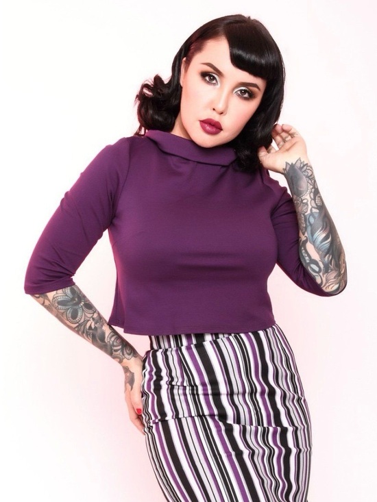 Pinup Couture Tops - Pinup Girl Clothing x Laura Byrnes “Jane”Cropped Top in Purple